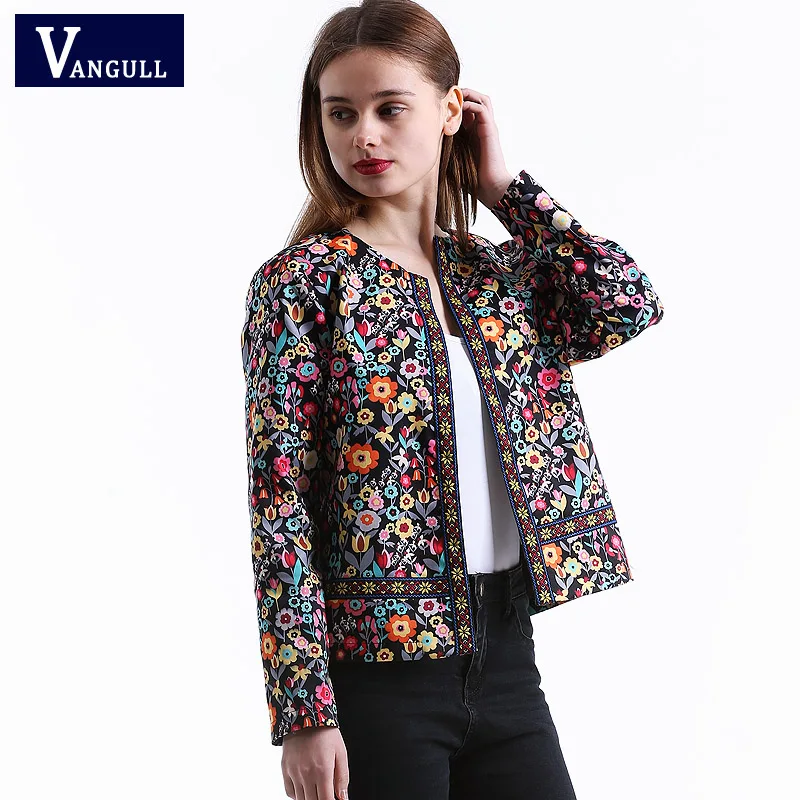 Ideal Vangull 2018 New Spring Botanical Jacket Autumn Basic Jacket for Women Multicolor Collarless Elegan