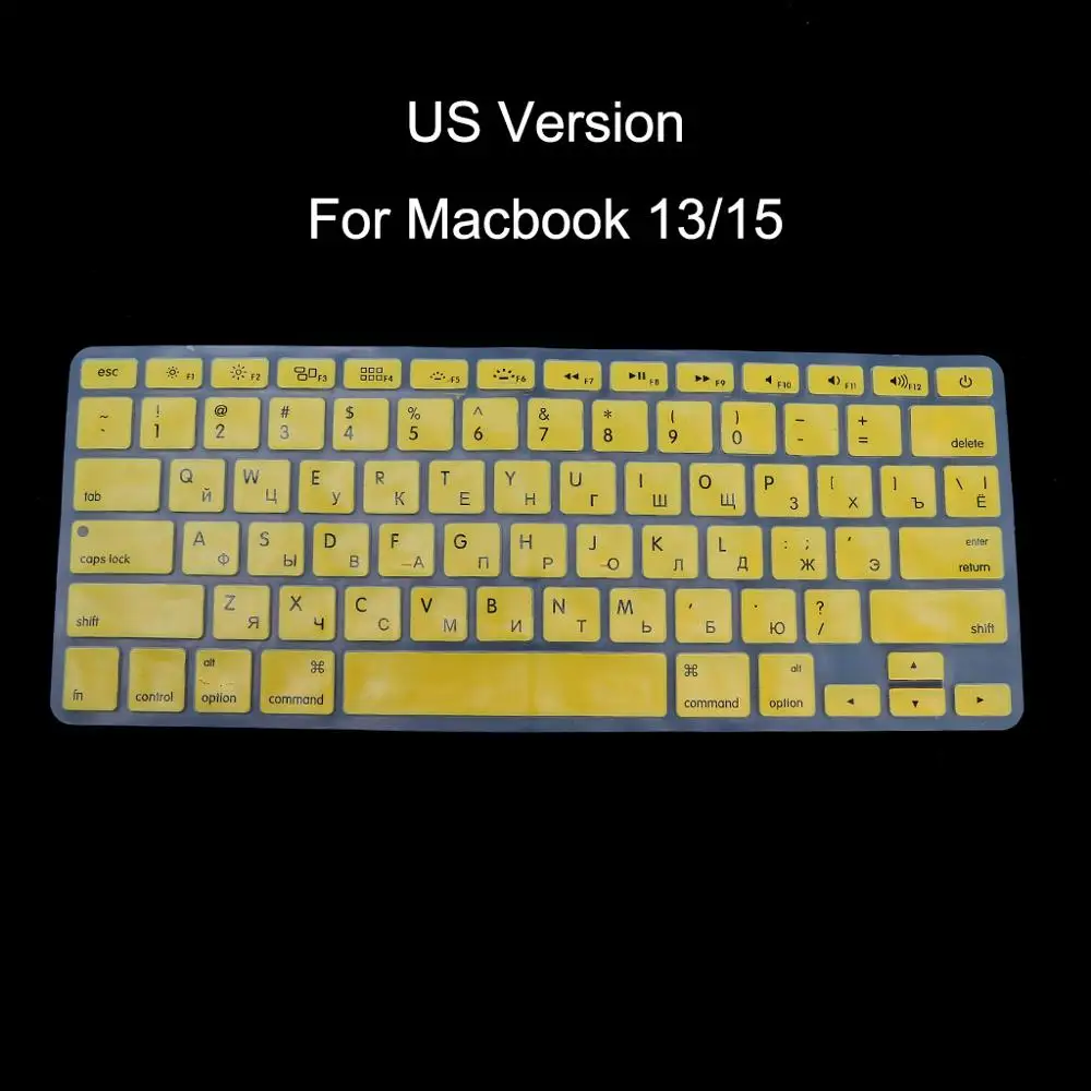 Цвет: желтый Версия США русская Клавиатура силиконовый чехол для Apple Macbook Air Pro 13 15 - Цвет: Цвет: желтый