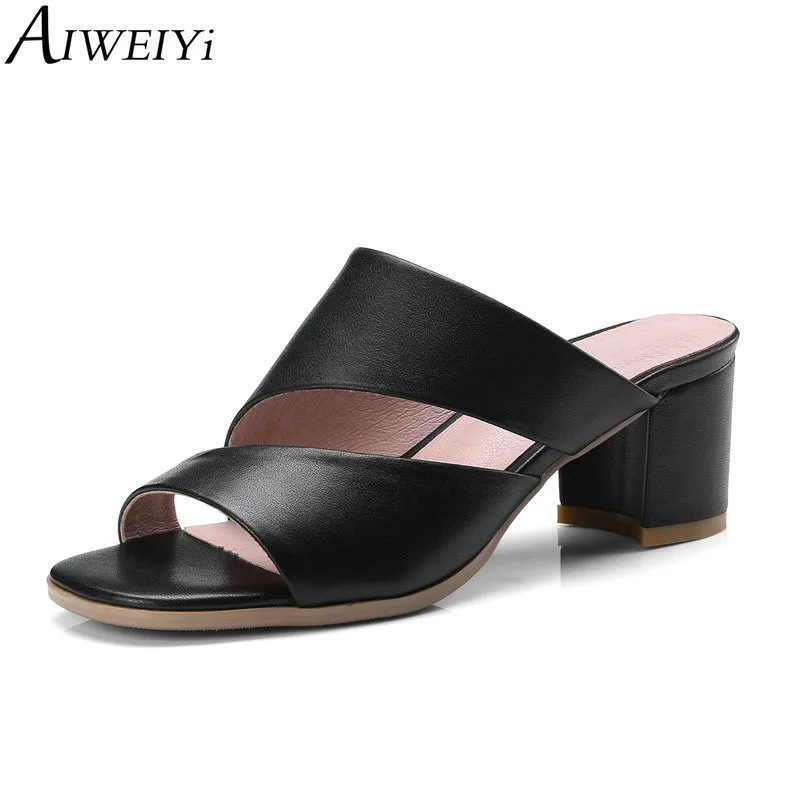 

AIWEIYi Women's Shoes Slippers Genuine Leather Summer Shoes Woman Flip Flops Leisure Slip On Platform Sandals Slides Slippers