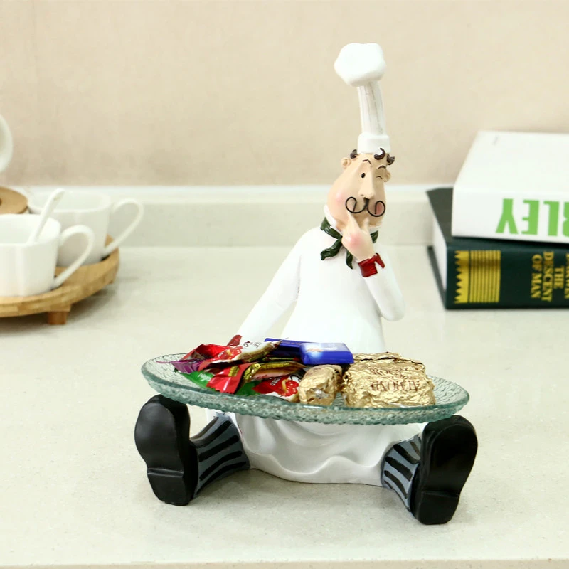 Vilead 26cm Resin Chef Tray Figurines Candy Container Home Kitchen