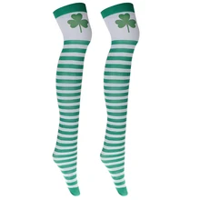 Ирландские вечерние носки в белую и зеленую полоску, носки с клевером, ирландский день Святого Патрика, ирландские чулки для вечеринки