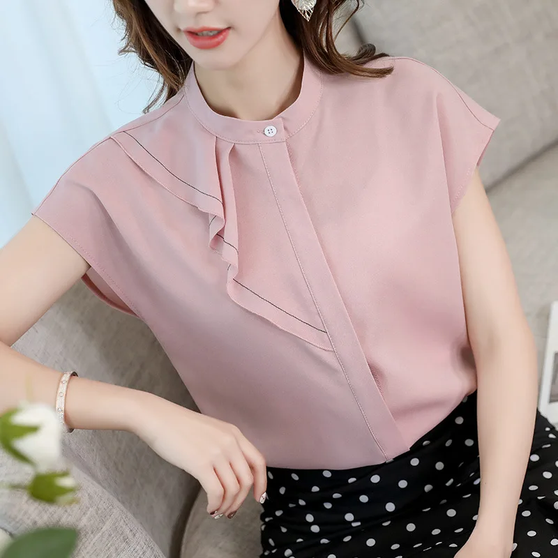 

Summer Fashion Chiffon Women Blouses Ruffles Batwing Sleeve Pink Women Shirts Plus Size Blusas Femininas Elegante Ladies Tops