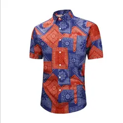 Мода в стиле барокко мужские рубашки Винтаж Мужская рубашка с орнаментом Пейсли летние шорты рукавом Кнопка вниз гавайская рубашка
