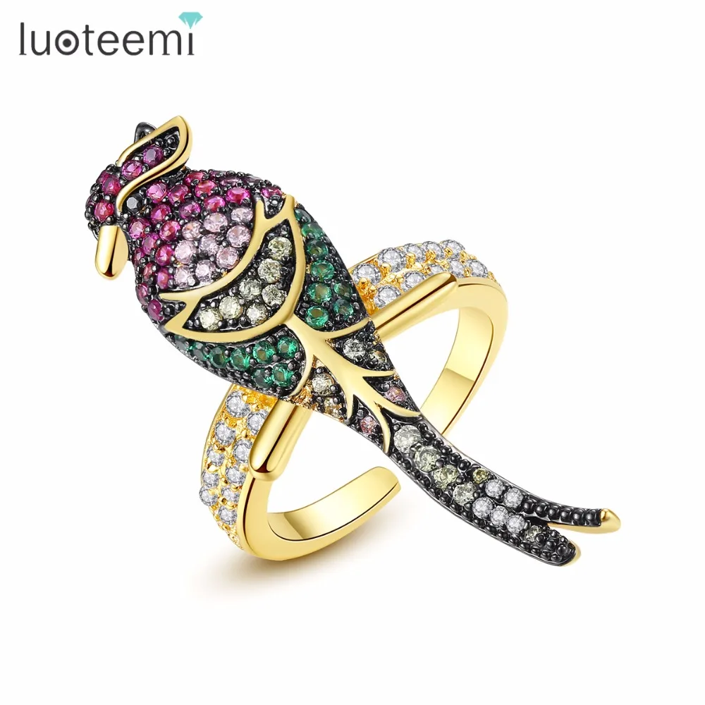 Новые модные золотистые кольца LUOTEEMI с разноцветным кубическим цирконием