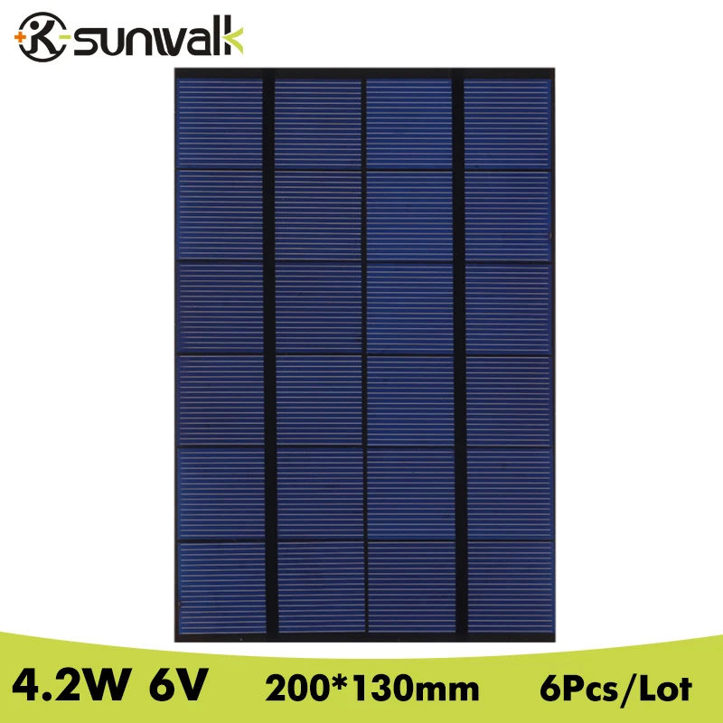 SUNWALK 6 шт. 4,2 Вт 6 в мини солнечная батарея для телефона Polystalline 700mA модуль солнечной панели солнечная система для тестирования и образования 200*130 мм