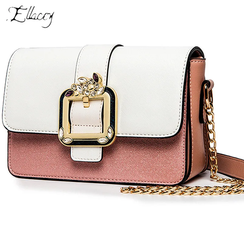 

New Chain Pu Leather Shoulder Bag Fashion Diamond Lock Women Messenger Bag Panelled Luxury Design Women Handbags