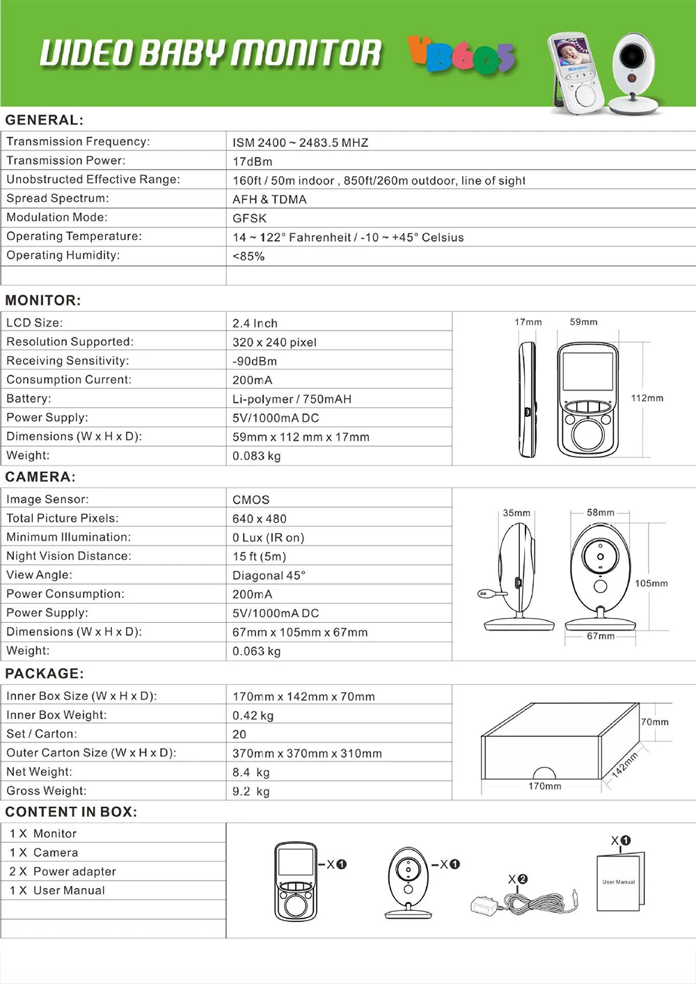 Радионяня VB605 Беспроводная 2,4 дюймов lcd радио няня музыкальный Интерком IR 24h портативная детская камера детская рация няня