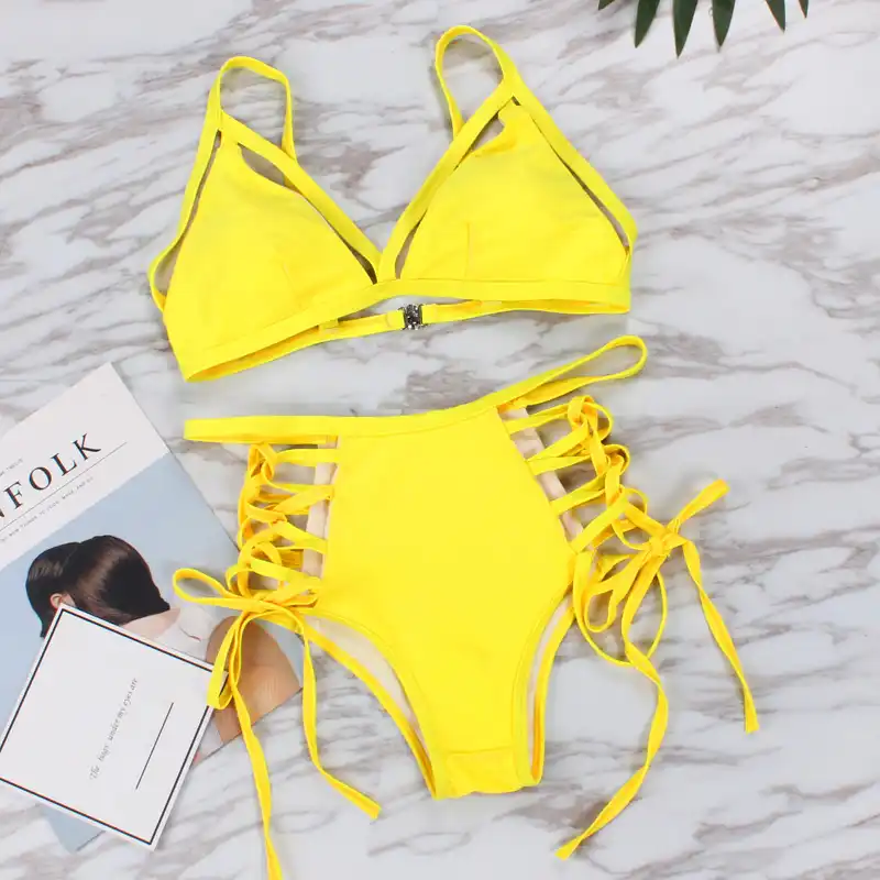 neon yellow high waisted bikini