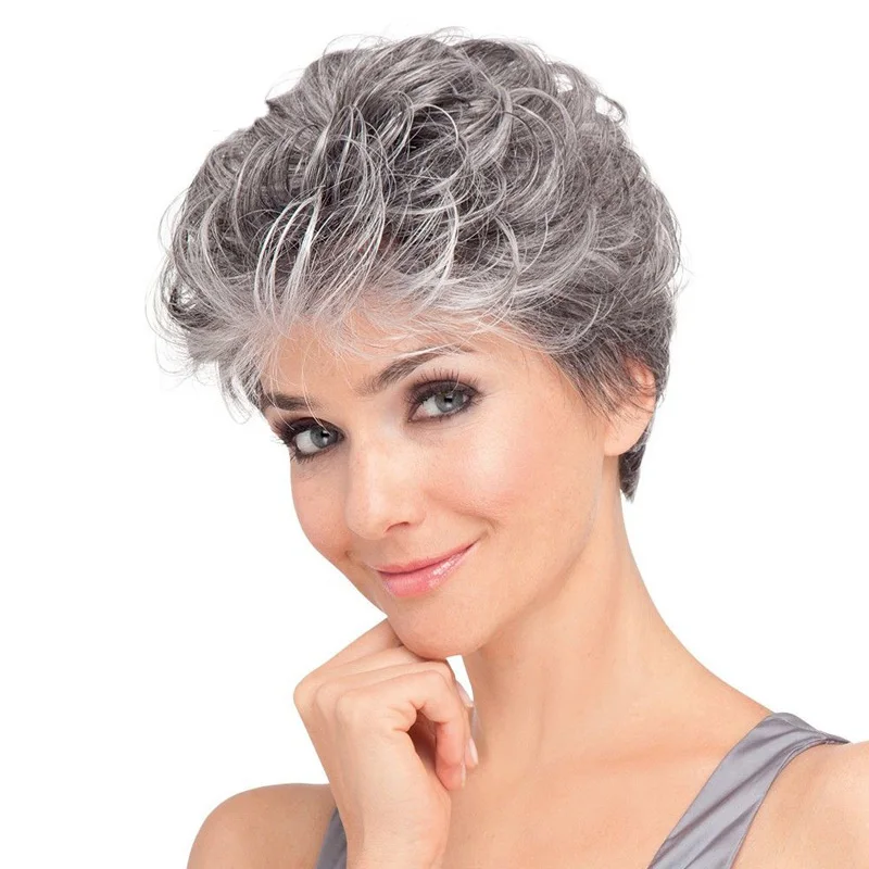 High Quality Wavy Silver Grey Short Wig Fashion Heat