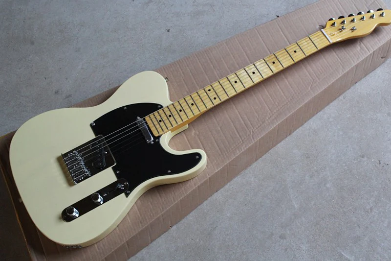Light Yellow Electric Guitar with Black Pickguard,Maple Fretboard