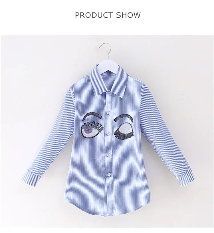 3-12 y kids girls shirts spring autumn girl long sleeve shirt school clothes stripe sequins eye 12 years children clothing top (8)