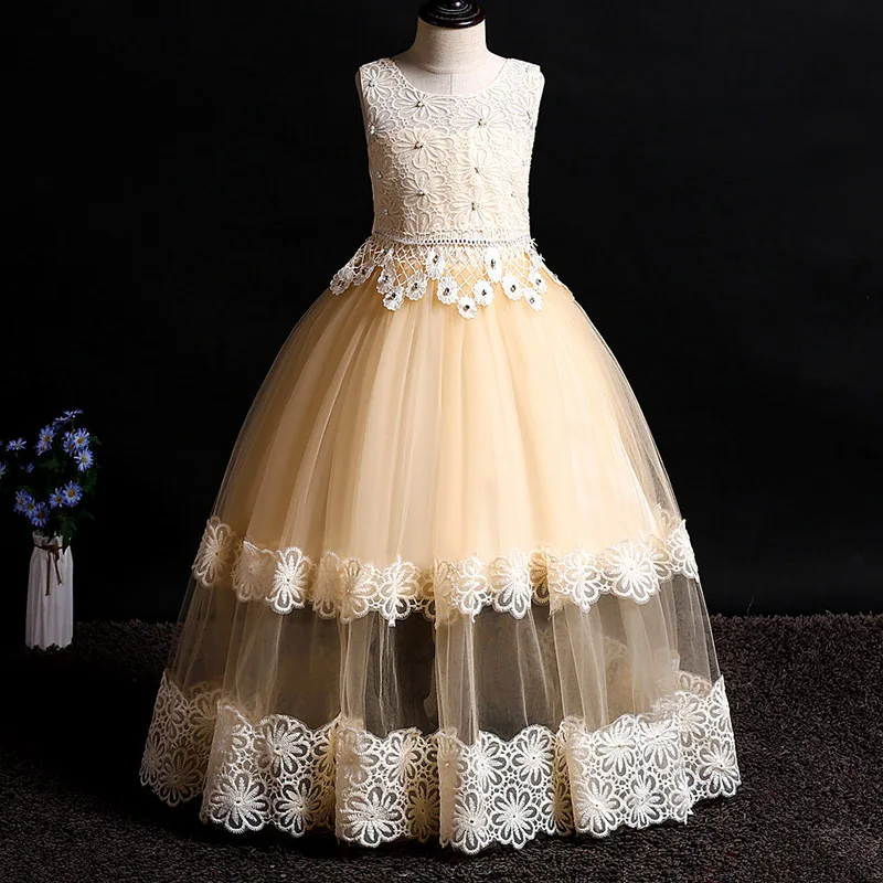 Ручной работы из бисера платье принцессы для Первого Причастия платье с цветами для девочек свадебные платья детская одежда для малышей
