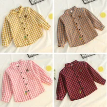 Детские рубашки с длинными рукавами для мальчиков и девочек одежда из чистого хлопка детские рубашки в клетку с медведем рубашка для мальчиков