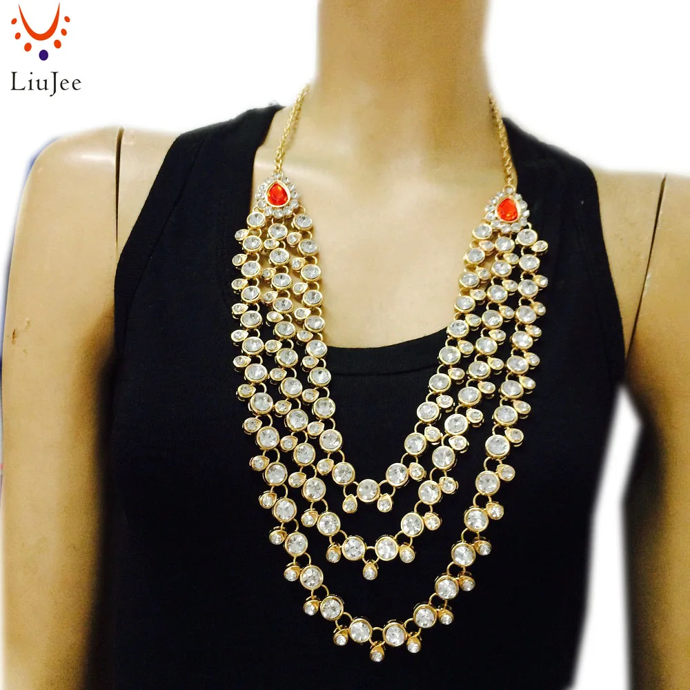 

Red stone Stunning Silver Color Kundan Diamante Indian Bollywood Long Necklace,Bridal Wedding NK-202