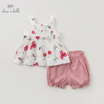 

DB10233 dave bella summer baby girl fashion clothing sets girls lovely sleeveless suits printed children