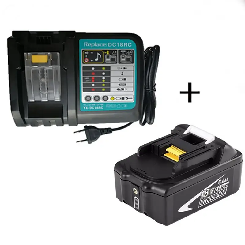 

For Makita 18v 6000mAh Rechargeable Li-Ion Battery with DC18RCT Battery Charger for MAKITA BL1860 BL1850 BL1830 Power Tools Cell