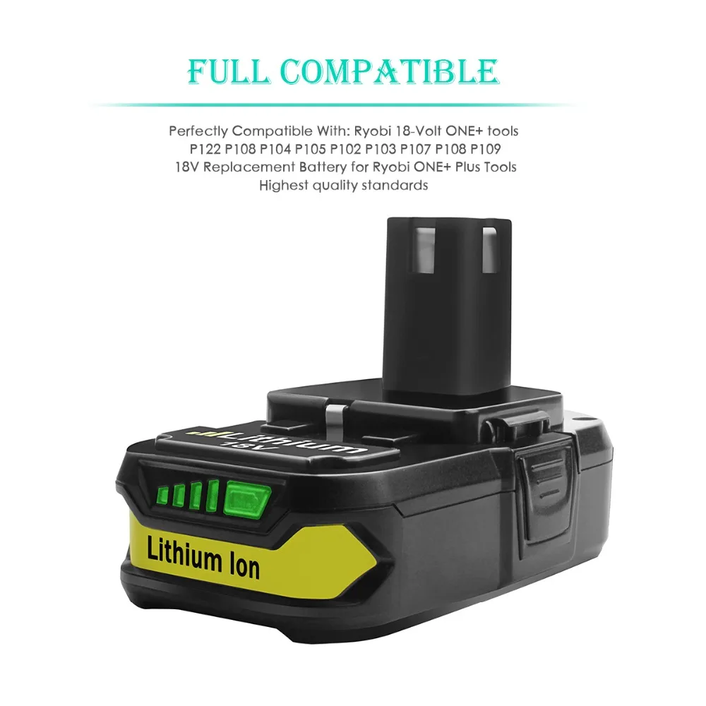 Powtree 18V 2500mAh P107 Battery Replacement for Ryobi P104 P105 P102 P103 P107 Cordless Li-ion Battery L30