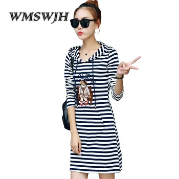 

WMSWJH Womens Sweatshirt Blouse Tops Casual Dress Long Sleeve Striped Loose Hoodies Pullover Spring Autumn Women Dresses LG76