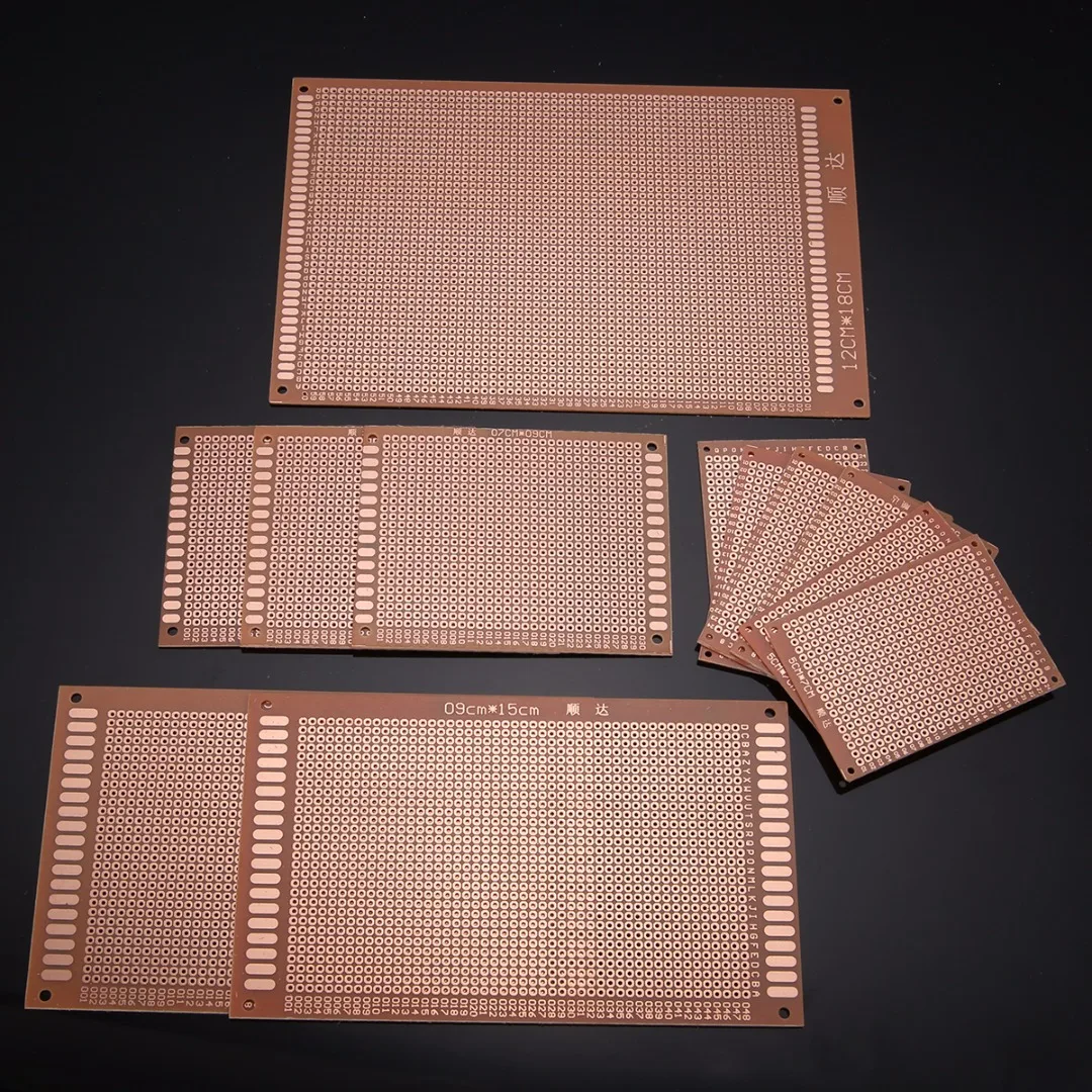 12pcs DIY Prototyping Board PCB Printed Circuit Prototype Breadboard Stripboard 12x18/9x15/7x9/5x7cm