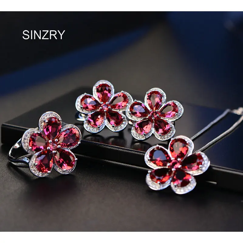 SINZRY модные ювелирные изделия с фианитами набор для женщин Красная роза Wintersweet ожерелье серьги кольцо набор трендовые циркониевые вечерние ювелирные наборы
