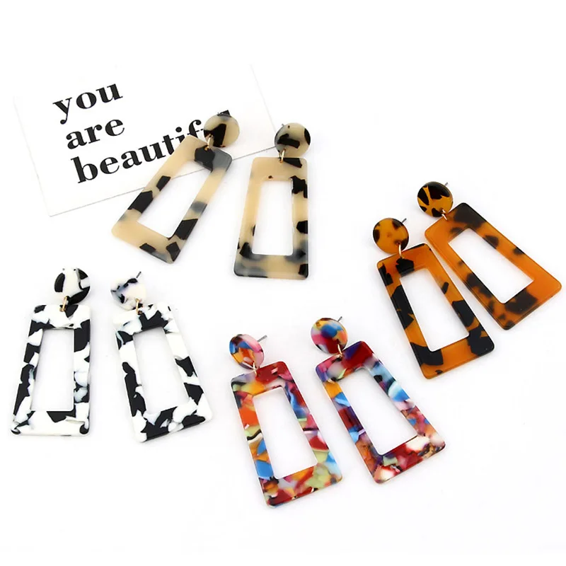 

Statement Leopard Long Geometric Acrylic Dangle Earrings For Women Vintage Tortoiseshell Resin Hanging Earrings Female Earrings