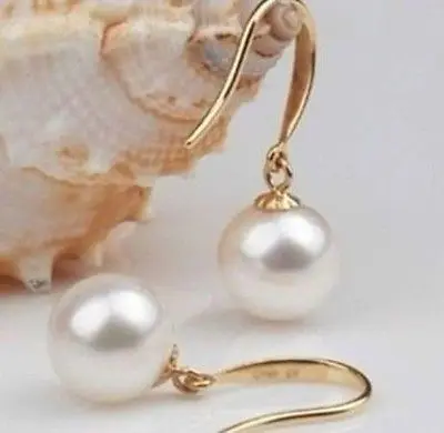 

Free Shipping >> new hot Beautiful perfect round AAA Akoya 9-10mm white pearl Earrings 14k