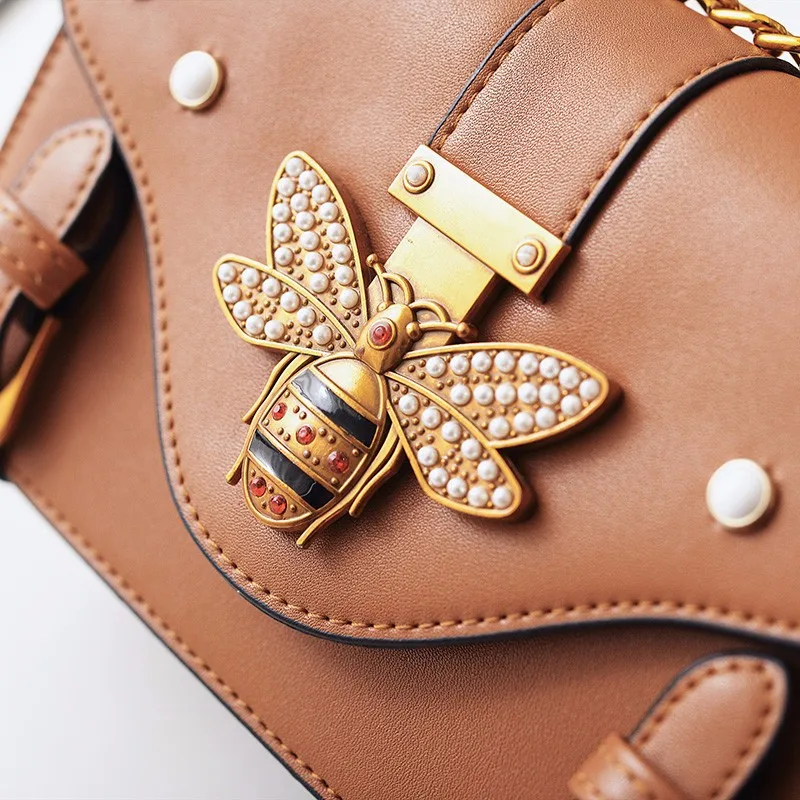 Брендовые женские сумки, роскошные кожаные сумки с жемчугом, женские сумки-мессенджеры с клапаном, дизайнерская сумка на плечо с цепочкой в виде пчелы, женская сумка через плечо