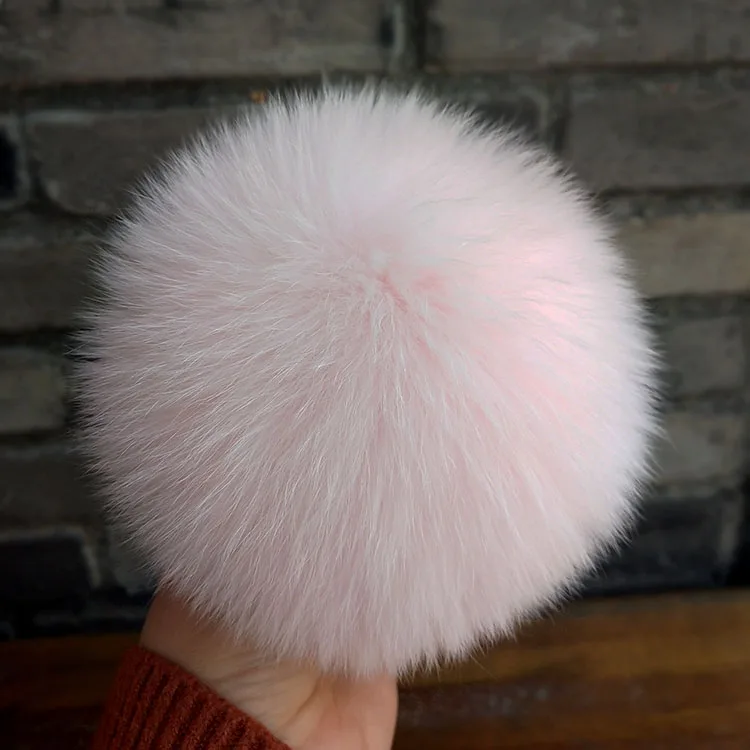 Отборные мягкие гладкие длинные струящиеся волосы 13-15 см/5,1-5,9 дюймов роскошный супер большой натуральный шарик из меха лисы с пряжками для женщин детей шляпа - Цвет: Light Pink-Buttons