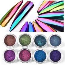 Металлический хромированный лак для ногтей порошок пигмента изменение цвета голографическим эффектом