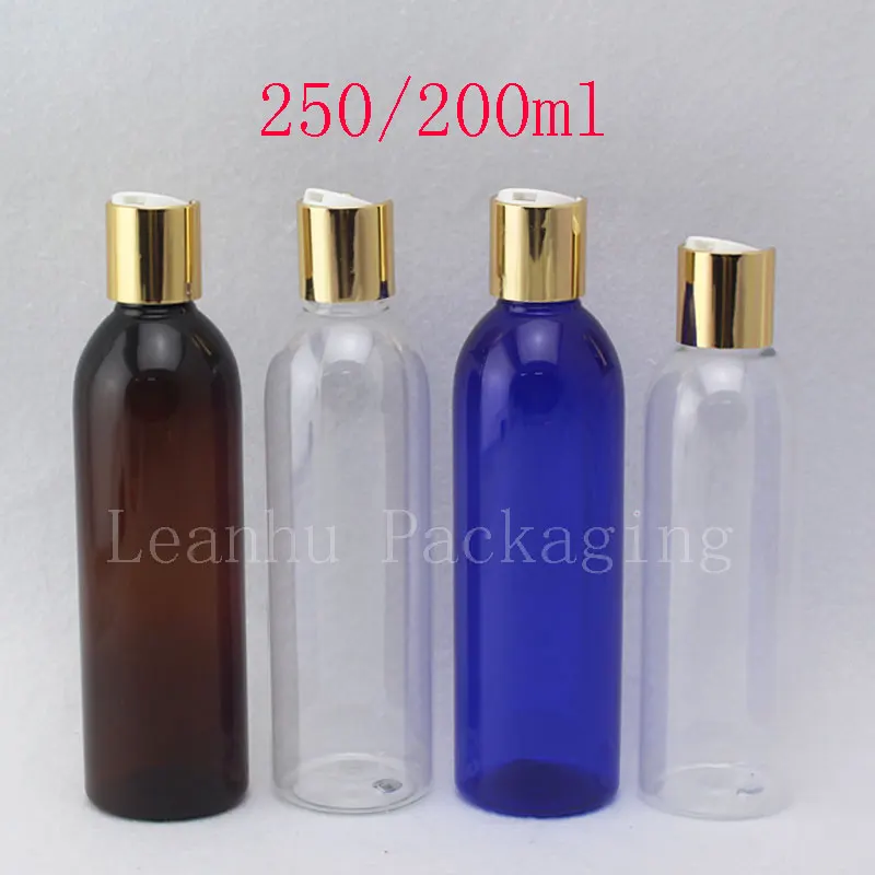 

Mluti-Colored Plastic Lotion Container With Gold Aluminium Disc Cap PET Bottle For Skin Care Travel Packaging Shower Gel 250ml