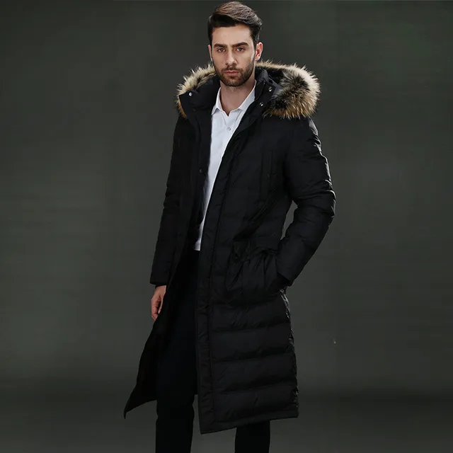 Luxury 90% Goose Down Jacket Winter Coat Men Raccoon Fur Collar Hooded Long Style Thickening Men dalmatian stroller