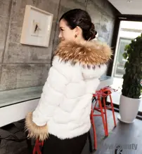HOT100% NEW STYLEwomen REAL RABBIT FUR JACKET SHORT COAT with hood raccoon fur collar WINTER OUTWEAR CUT DESIGN plus size CW2622
