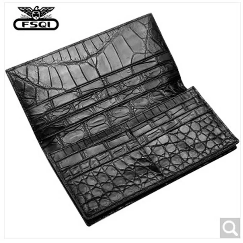 

2018 fasiqi Double Sided alligator Skin Wallet man long card wallet business lounge purse crocodile belly hand bag business