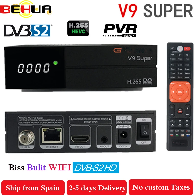 

Freesate V9 Super satellite receiver+1 year Spain Clinne DVB-S2 H.265 decoder with built-in WIFI tv box same as v8 Super Nova