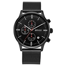 BAOGELA Chronograph Black New Watches Mens Quartz Watch Stainless Steel Mesh Band Slim Men Gold Watch Student Sports Wristwatch