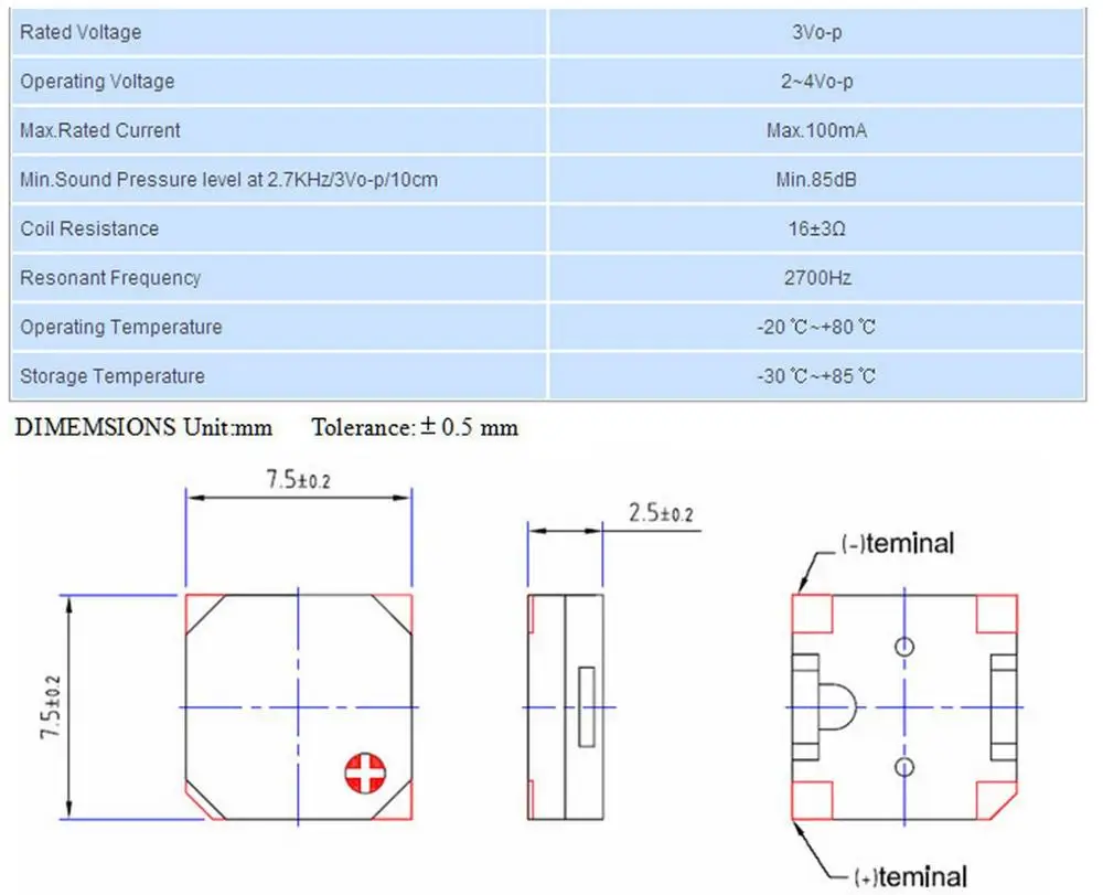 MLT-7525 патч-зуммер 7,5*7,5*2,5 SMD зуммер