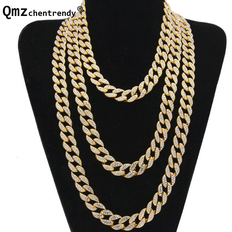 

Hip Hop Bling Fully Iced Out Rhinestone Miami Curb Cuban Link Chain Necklace Simulated Gemstone Hipster Electroplated Jewelry