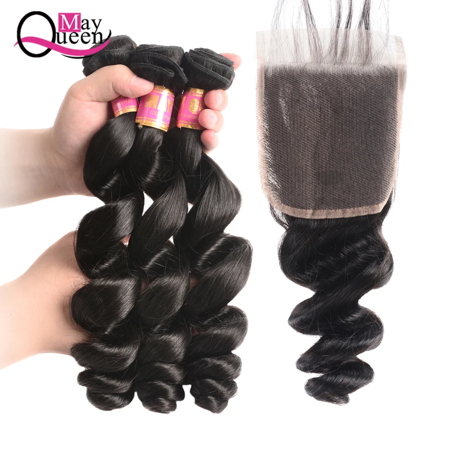

Loose Wave Bundles with Closure Brazilian Hair Weave Bundles with Closure Non Remy Wet and Wavy Human Hair Bundles with Closure