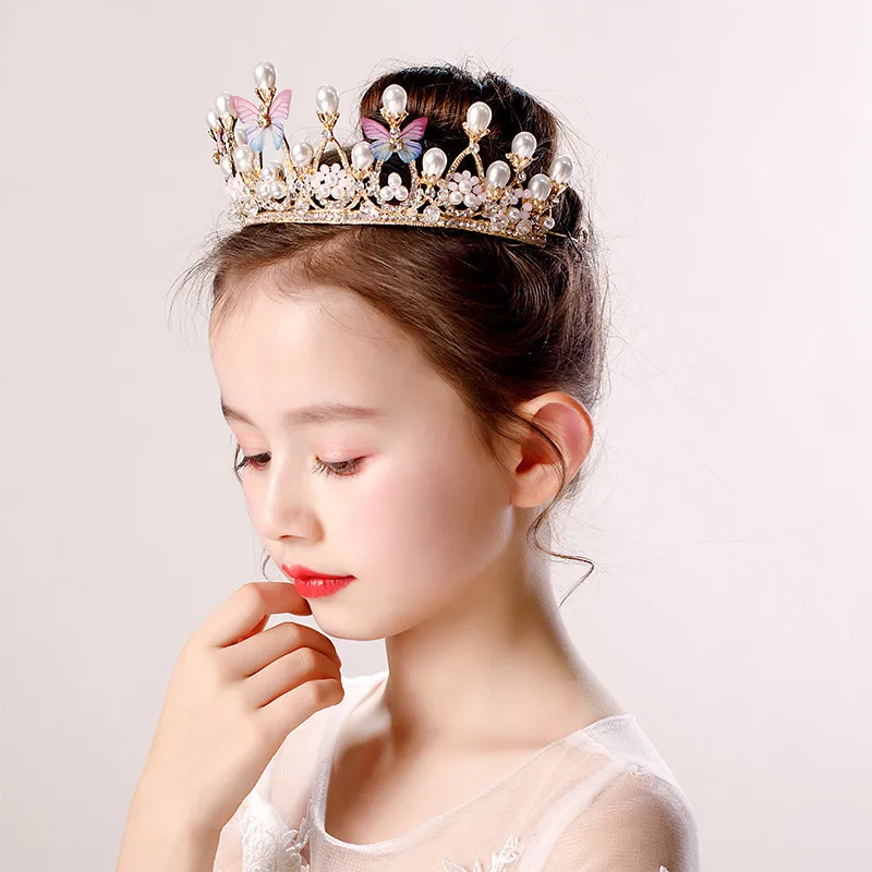 CC детские повязки для волос тиары и короны жемчужина-бабочка аксессуары для волос для девочек принцесса день рождения Роскошный прекрасный подарок su073