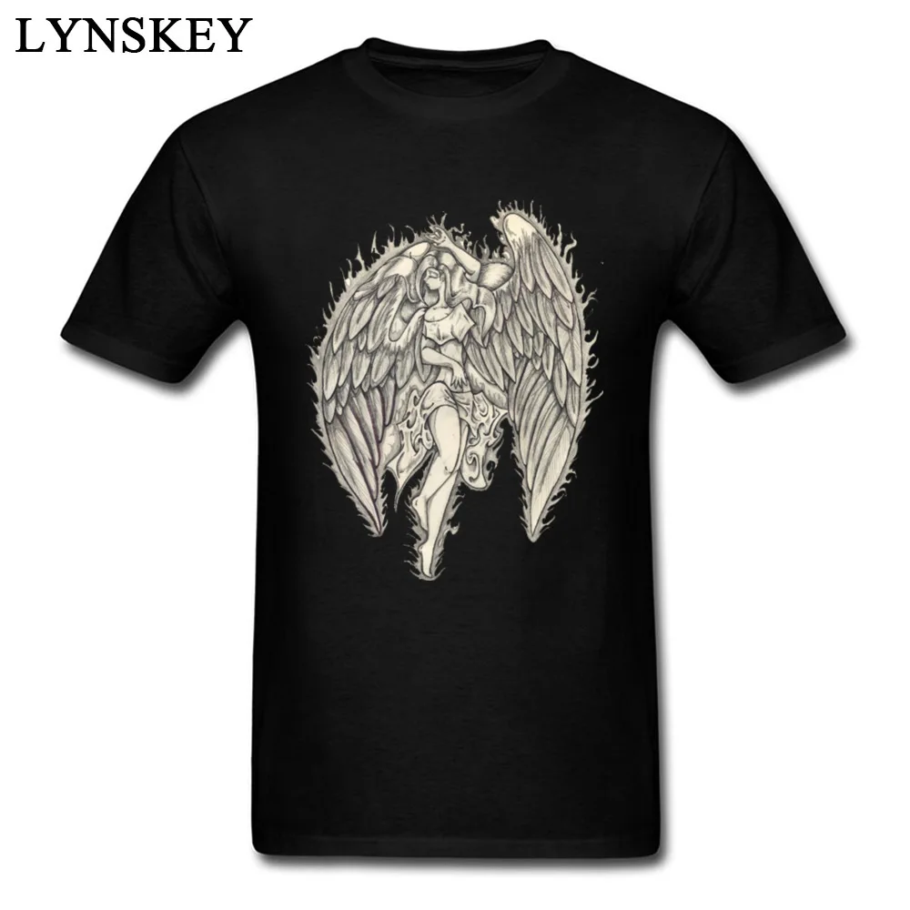 Family T-Shirt Fashion Round Collar 3-2-angel-tattoos Cotton Fabric Adult Tops T Shirt Design Short Sleeve Clothing Shirt 3-2-angel-tattoos black