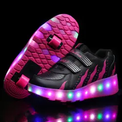 2018 светодиодные кроссовки с двойной два колеса мальчик девочка роликовые коньки повседневная обувь с роликом девушка Zapatillas