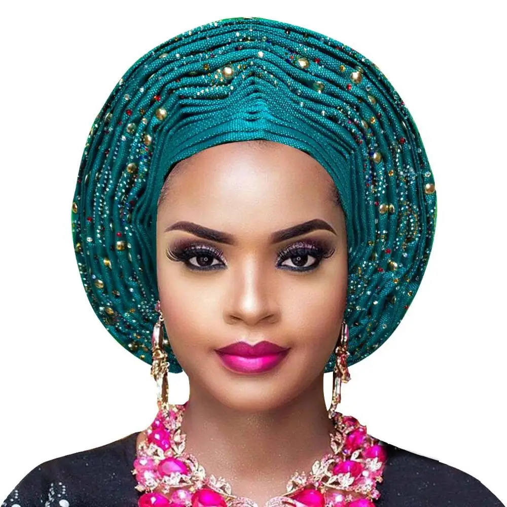 aso oke для aso ebi Африканский головной убор с бисером - Цвет: turquoise