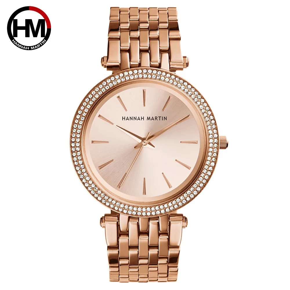

Hannah Martin Women Watch Double Row Rhinestone Stainless Steel Quartz Watches Waterproof zegarek damski 2019 reloj hombre