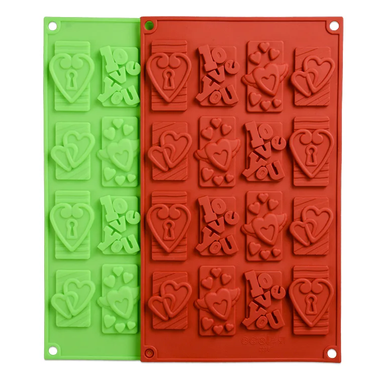 Силиконовая форма для шоколада с надписью «Love You», с двойным замком в виде сердца, фигурные силиконовые формы, инструменты для украшения торта, формы для выпечки k296