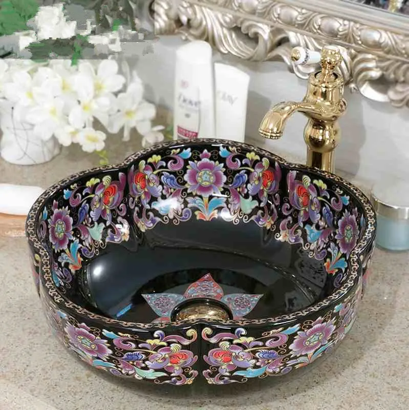 Flower shape porcelain bathroom vanity bathroom sink bowl countertop Round Ceramic bathroom sink wash basin Flower shape porcelain bathroom vanity bathroom sink bowl countertop Round Ceramic bathroom sink wash basin