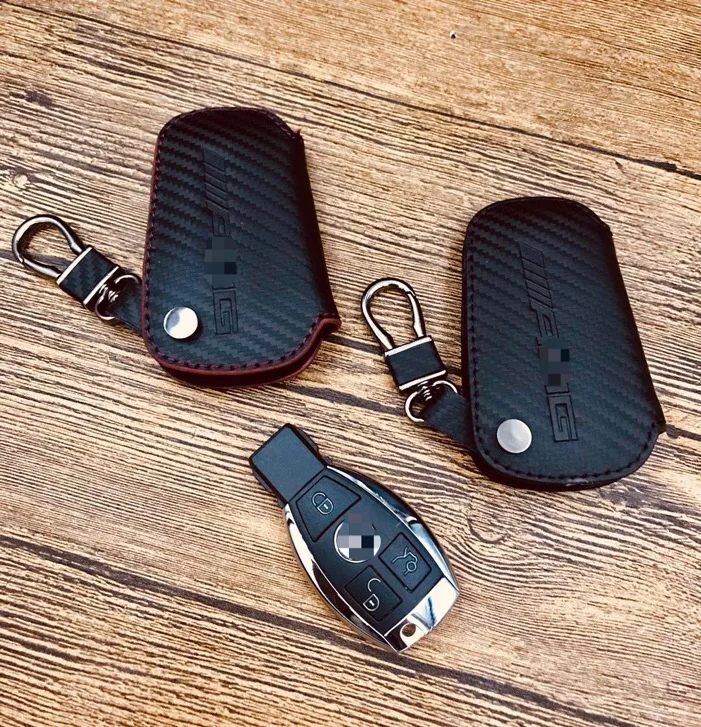 

Car Accessories Carbon Fiber car Key Case/bag for MERCEDES BENZ C180L 200L GLC260 AMG leather key bag GLK GLA CLS car key shell