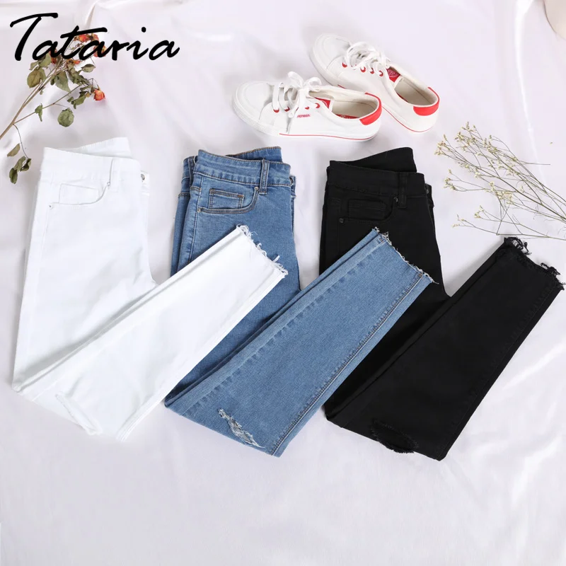 White Skinny Jeans Woman With Holes Slim Pencil Denim Pants Ripped Jeans For Women High Waist Stretch Capris Ladies Jean Femme White Skinny Jeans Woman With Holes Slim Pencil Denim Pants Ripped Jeans For Women High Waist Stretch Capris Ladies Jean Femme