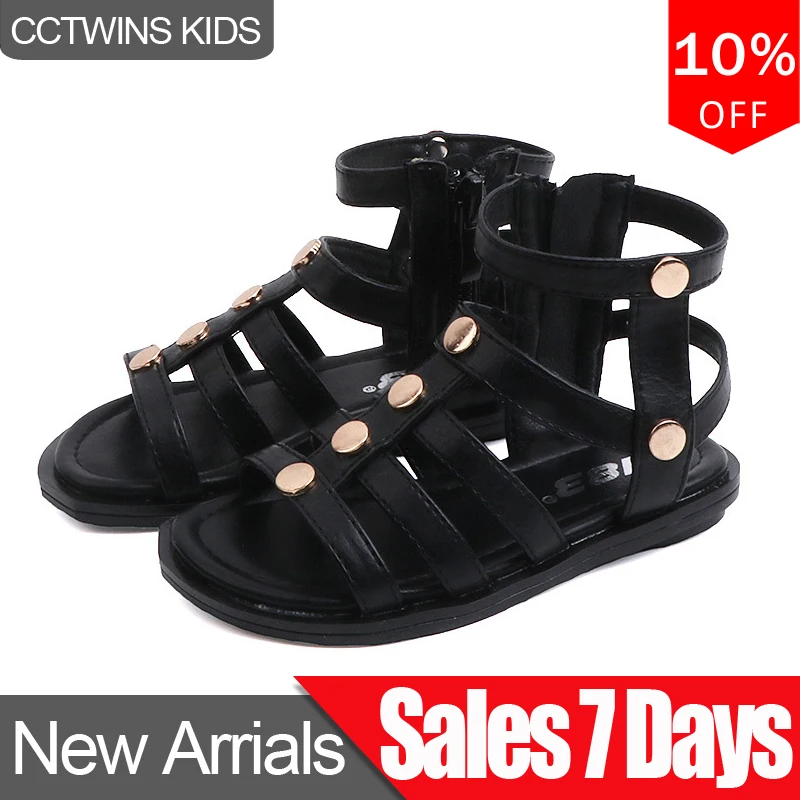 

CCTWINS Kids Shoes 2019 Summer Girls Fashion Dress Princess Flat Children Rivets Soft Brand Beach Sandals Black Shoe BG169