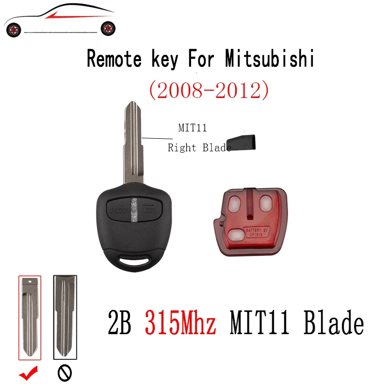 

GORBIN 2B 315Mhz Remote key For MITSUBISHI Outlander Pajero ASX Lancer 2008-2012 MIT11 Blade Original key Transponder Chip ID46
