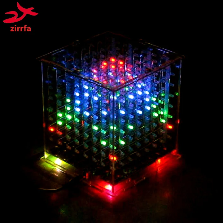 

zirrfa DIY 3D 8s multicolor mini light cubeeds Excellent animation 3D8 8x8x8 display,Christmas Gift led electronic diy kit